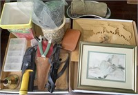2 BOXES OF VARIOUS SMALLS, DIVING KNIVES ETC.