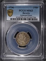 1736 BAVARIA 3 KR COIN PCGS MS63