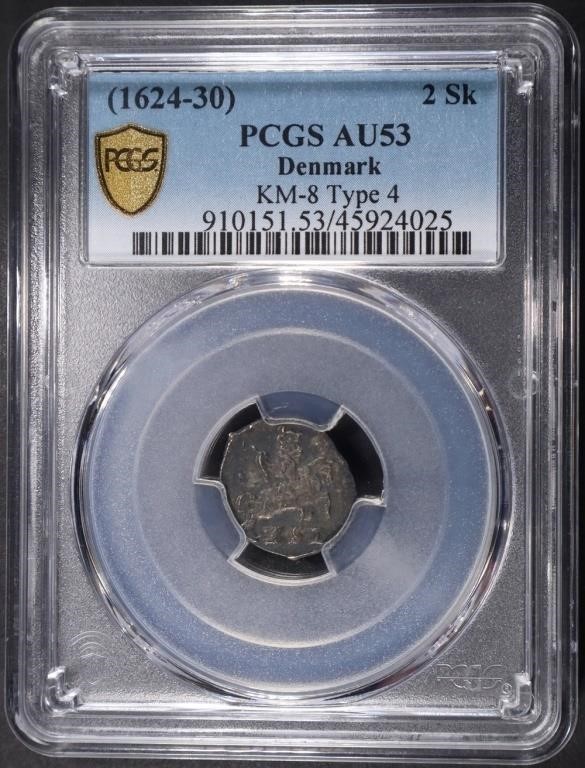 (1624-30) DENMARK 2 SK COIN PCGS AU53