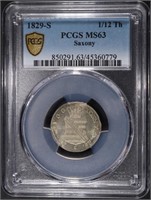 1829-S SAXONY 1/12 THALER COIN