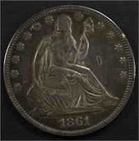 1861 SEATED LIBERTY HALF DOLLAR XF