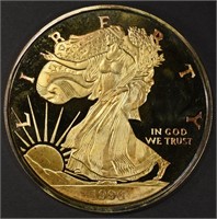 (1) 6ozT .999 SILVER 1996 GOLD TONED ROUND