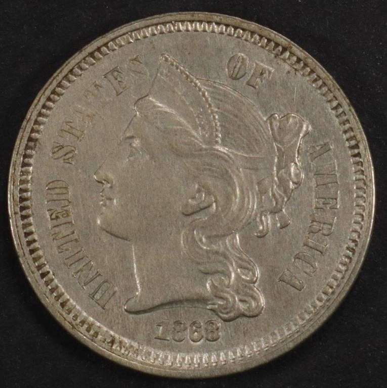 1868 3-CENT NICKEL CH/GEM CH BU