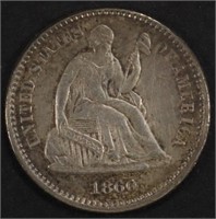 1860 SEATED LIBERTY HALF DIME BU