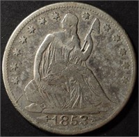 1853 SEATED LIBERTY HALF DOLLAR VF