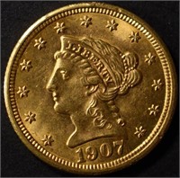 1907 $2.5 LIBERTY GOLD COIN GEM BU