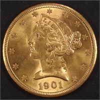 1901-S $5 LIBERTY GOLD COIN GEM BU