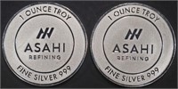 (2) 1 OZ .999 SILVER ASAHI REFINING ROUNDS