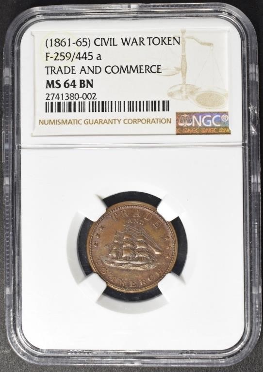 1861-65 CWT TRADE AND COMMERCE NGC MS-64 BN