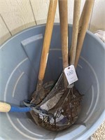 Group of hand tools, pitch fork, shovel and rake
