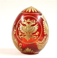 Russia Faberge Style Ruby Red & Gold Crystal Egg