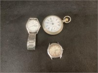 New Era Pocket Watch & 2 Wrist Watches
