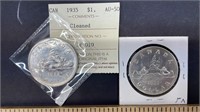 Two 1935 Canada Silver One Dollar Coins