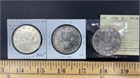 Two 1937 & 1938 Canada Silver One Dollar Coins