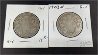 1901 & 1903 Silver Canada Half Dollar Coins
