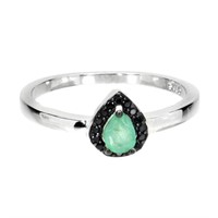 Unheated Pear Green Emerald 5x4mm Black Spinel 925