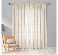 NEW-Taupe Semi Sheer Curtains Linen Look Rod