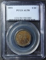1851 HALF CENT PCGS AU-58