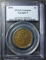1856 CENT PCGS GENUINE UPRIGHT 5