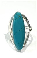 BEAUTIFUL POLISHED TURQUOISE DECO STERLING RING