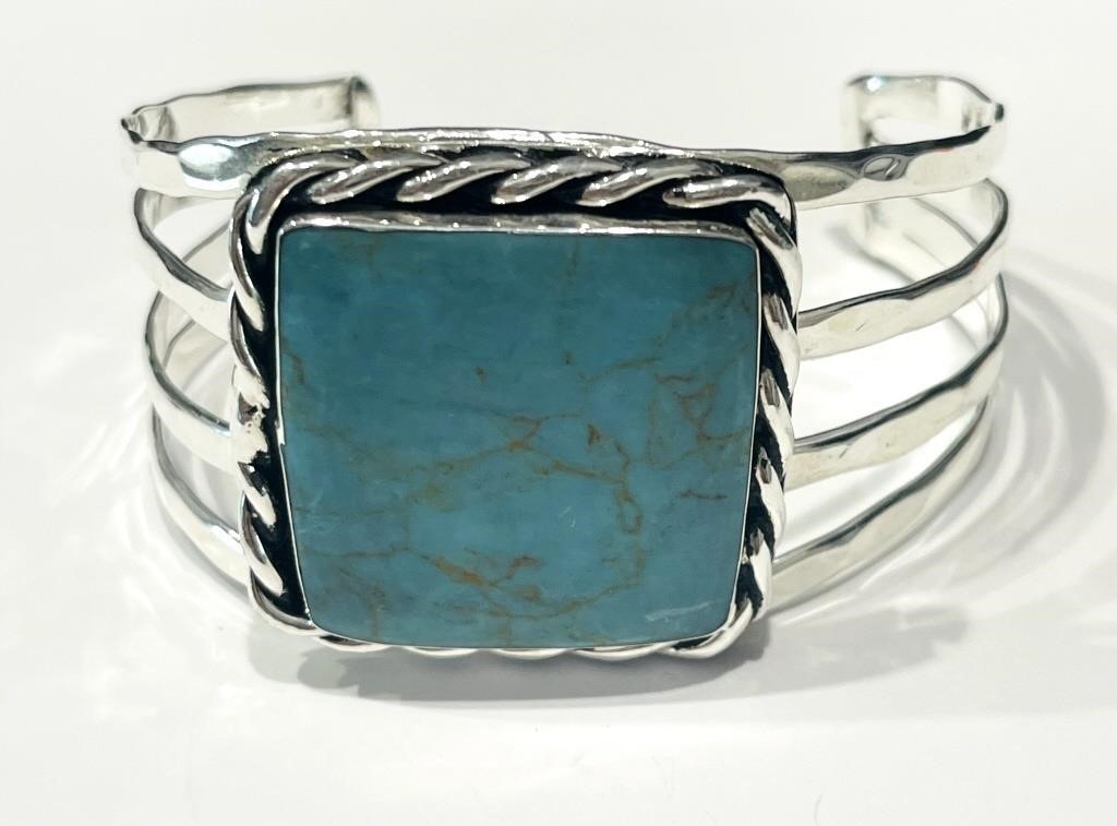 EXCELLENT COPPER TURQUOISE STERLING CUFF BRACELET