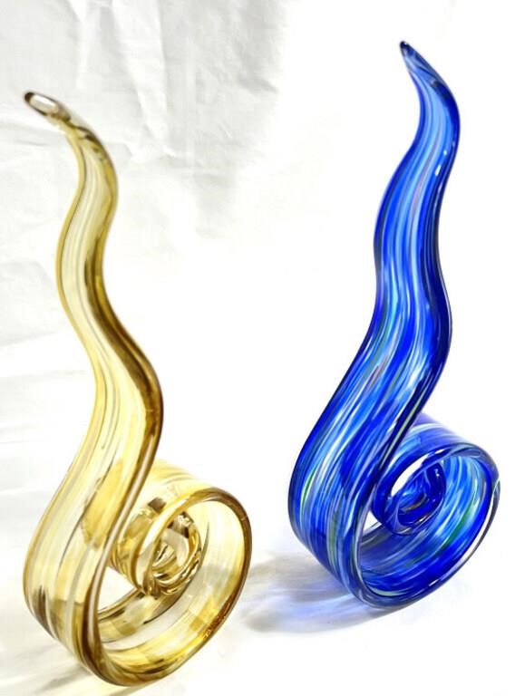 BEAUTIFUL LOT OF 2 ART GLASS SWIRL SCULPTURES
