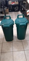 2 Green wheeled Garbage Cans