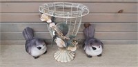 Two Decorative birds and a basket