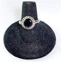 Sterling Faceted Black Onyx Ring 4 Gr Size 7