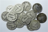 15- MIXED DATE STANDING LIBERTY QUARTERS