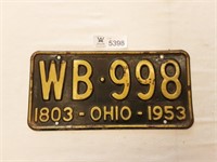 License Plate Ohio 1953