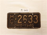 Motorcycle Plate Ohio 1940