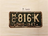 Motorcycle Plate Ohio 1947