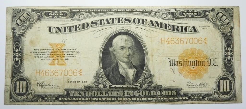 1922 $10 GOLD CERTIFICATE
