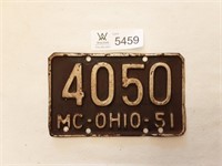 Motorcycle Plate Ohio 1951