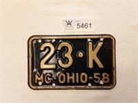 Motorcycle Plate Ohio 1958