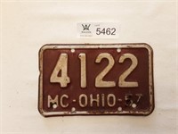 Motorcycle Plate Ohio 1957
