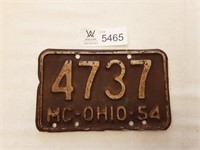 Motorcycle Plate Ohio 1954
