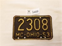 Motorcycle Plate Ohio 1953