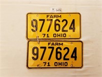 License Plates Ohio Pair 1971