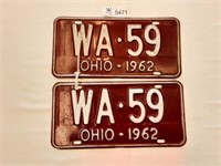 License Plates Ohio Pair 1962