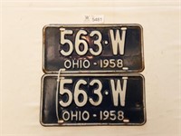 License Plates Ohio Pair 1958