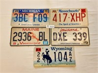 License Plates LA, ME, MA, MI, WY