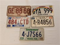 License Plates Tennassee (3) Hawaii (1) MD (1)