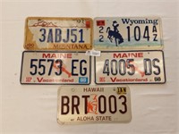 License Plates Hawaii, Maine (2) Wyoming, Minnesot