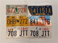License Plates Indiana, Alaska, Utah (3), Florida