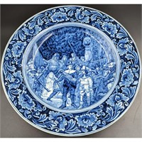 Large Signed Delft Blue & White Porcelain Charger