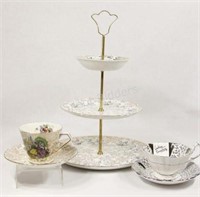 Bone China Tea Cups & High Tea Tiered Platter