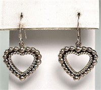Vintage Sterling Heart Dangle Earrings 6 Grams
