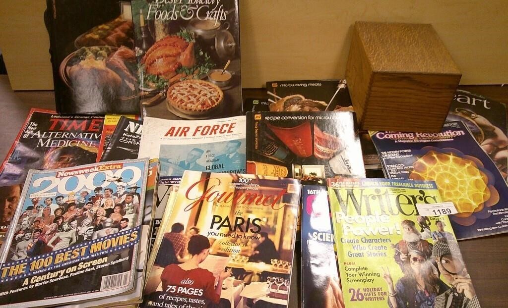 Assorted Magazines & Wood Box